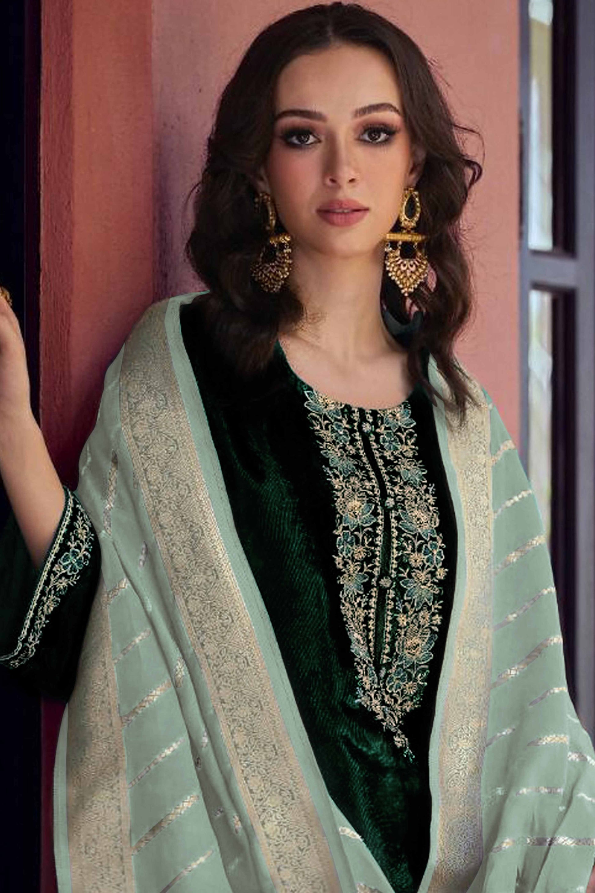 green-embroidered-velvet-semi-stitched-salwar-suit-1