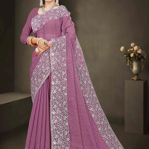 Mauve Floral Embroidery With Stonework Chiffon Shimmer Saree