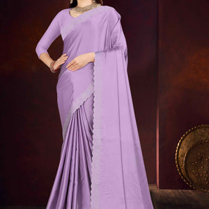 Lavender Solid With Swarovski Work Satin Saree