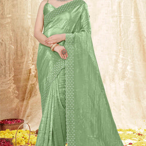 green-zarkan-diamond-work-tissue-gold-crush-saree
