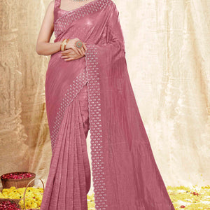 Dusty Pink Zarkan Diamond Work Tissue Gold Crush Saree