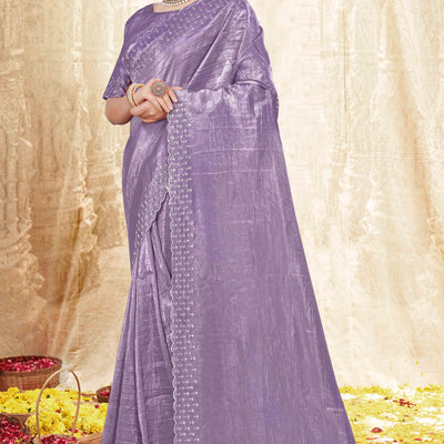 Lavender Zarkan Diamond Work Tissue Gold Crush Saree