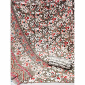 Brown Floral Printed Pure Cotton Dress Material