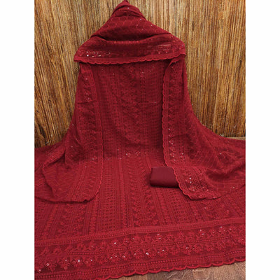 Maroon Lucknowi Embroidered Georgette Dress Material