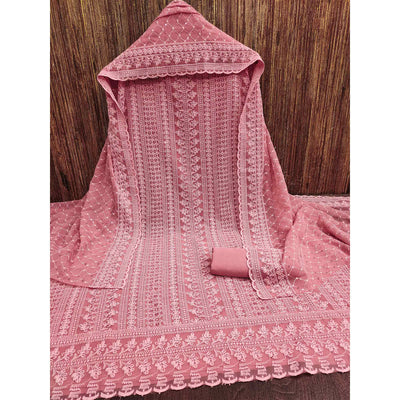 Dusty Pink Lucknowi Embroidered Georgette Dress Material