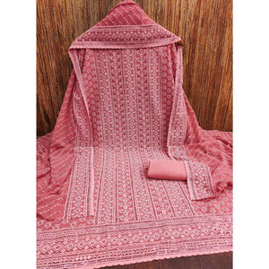 Gajari Pink Floral Sequins Embroidered Georgette Dress Material