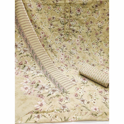 Light Yellow Floral Printed Cotton Blend Dress Material