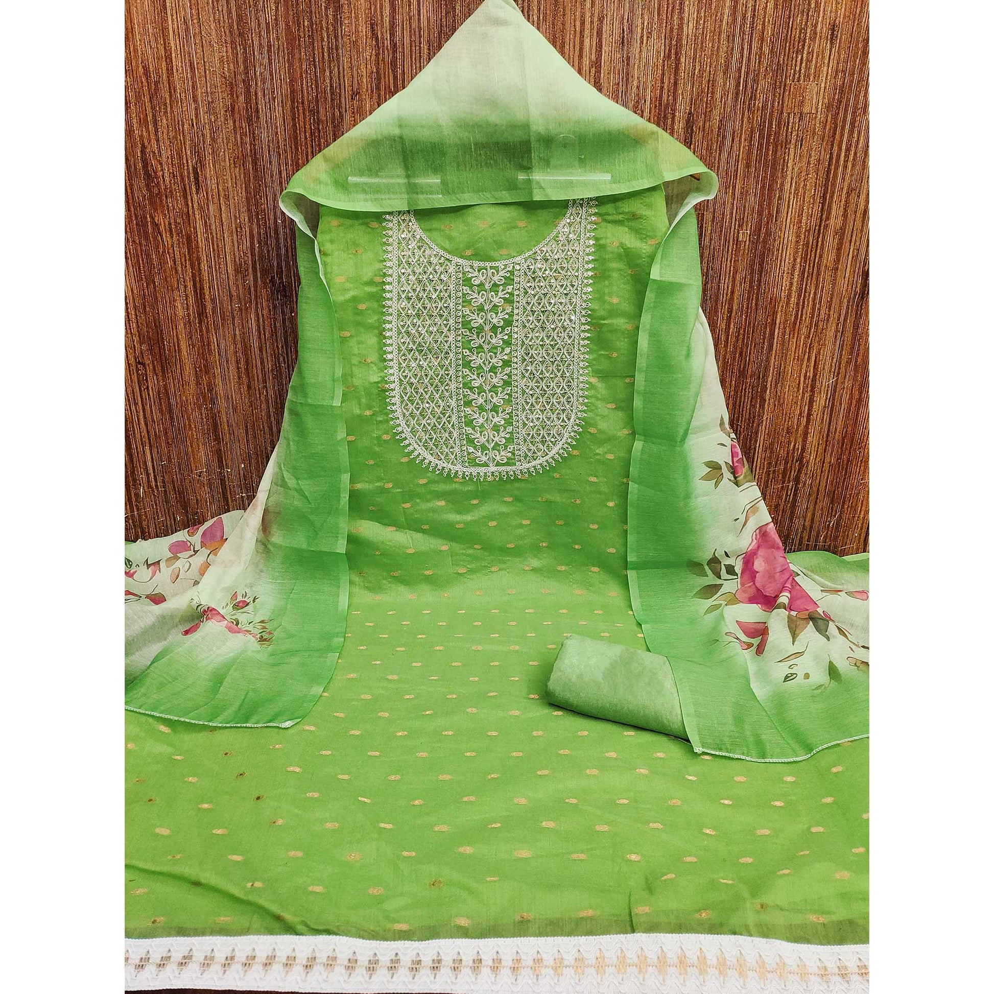 1green-woven-with-sequins-embroidered-chanderi-dress-material-5