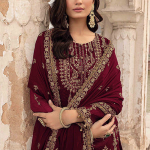Maroon Floral Sequins Embroidered Georgette Semi Stitched  Suit