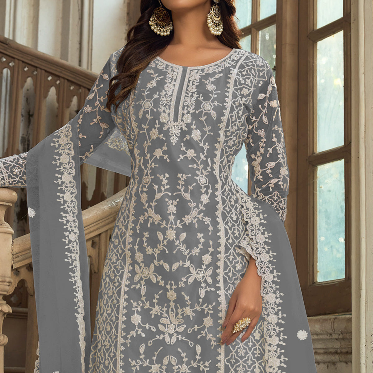 grey-floral-embroidered-net-semi-stitched-suit-1