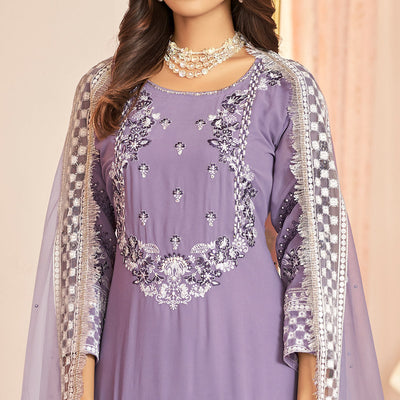 Light Purple Floral Sequins Embroidered Georgette Semi Stitched Pakistani Suit