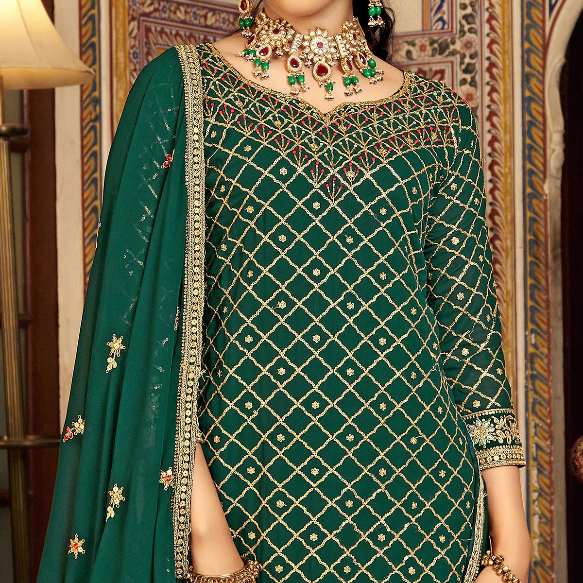 green-sequins-embroidered-chinon-semi-stitched-suit