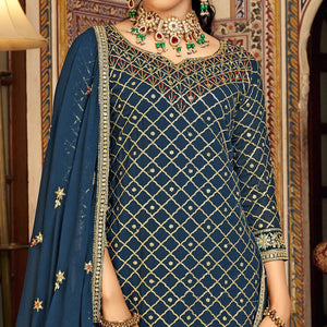 Morpich Sequins Embroidered Chinon Semi Stitched Suit