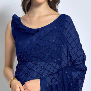 Blue Sequins Work Georgette Saree