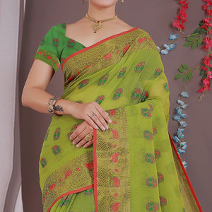 green-floral-woven-cotton-silk-saree-with-tassels-9