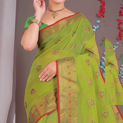 orange-floral-woven-cotton-silk-saree-with-tassels-6