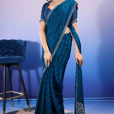 Morpich Diamond Zarkan Handwork Satin Chiffon Saree