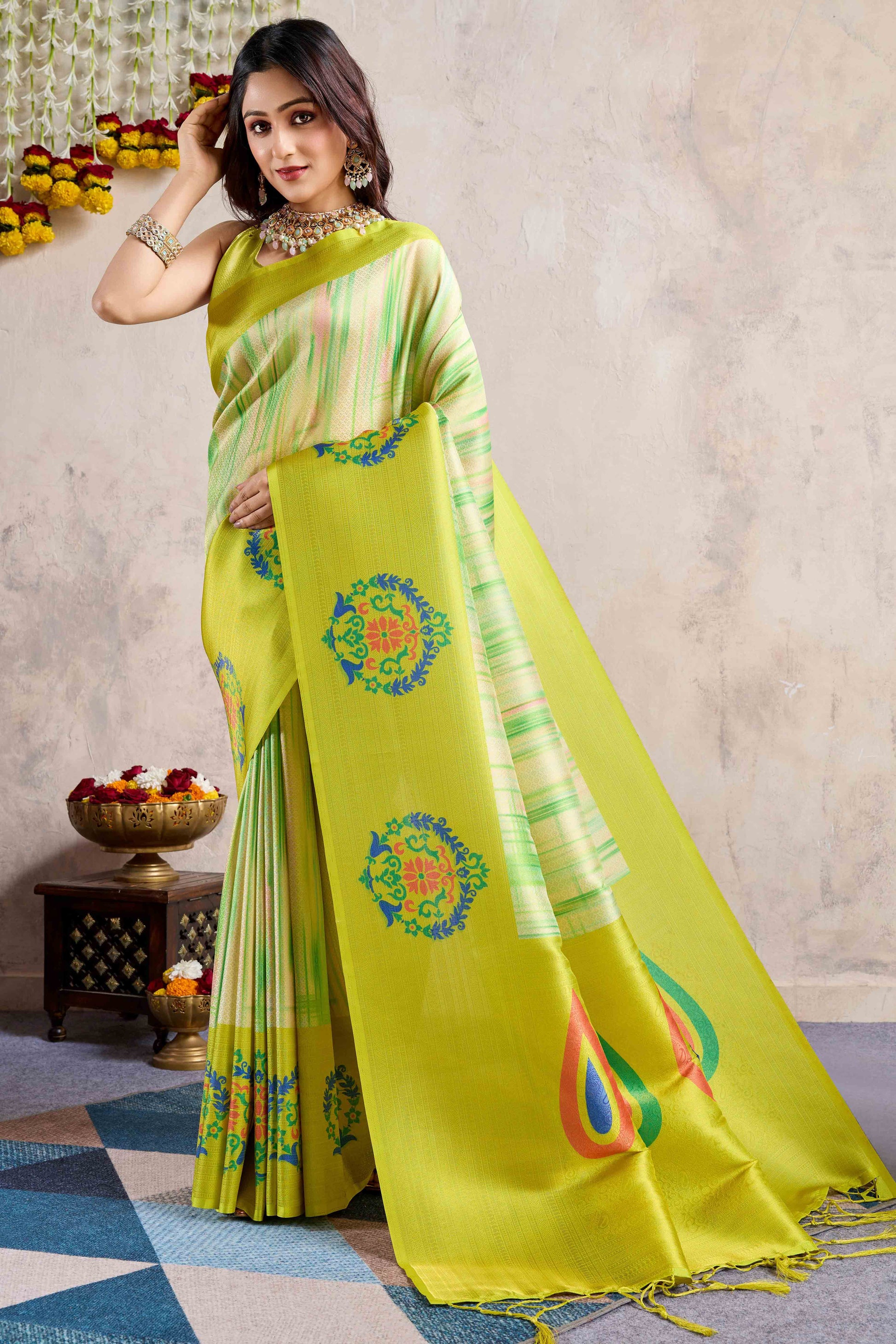 green-kanoko-print-weaving-soft-banarasi-silk-saree
