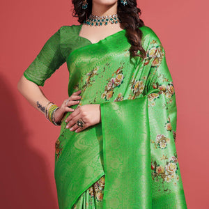 green-floral-digital-printed-with-woven-banarasi-silk-saree