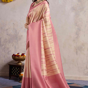 Gajari Pink Woven With Digital Printed Banarasi Silk Saree