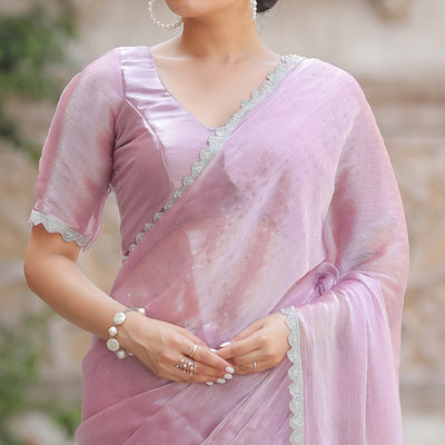 Lavender Stonework Tussar Silk Saree