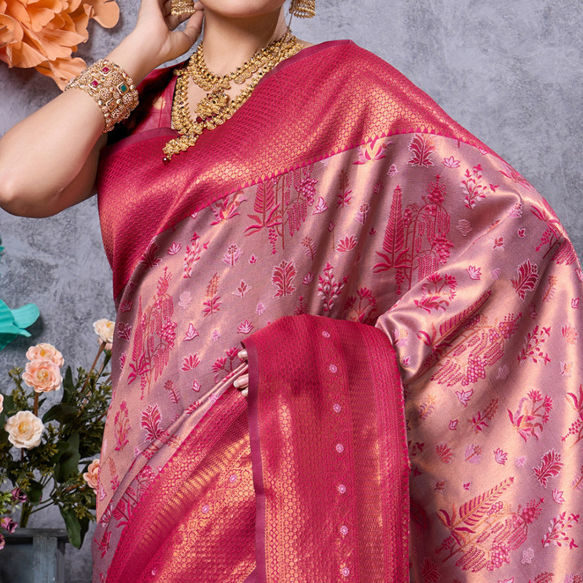 Light Pink Woven Kanjivaram Silk Saree