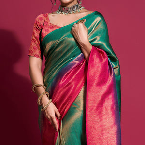 green-pink-woven-kanjivaram-silk-saree-with-tassels