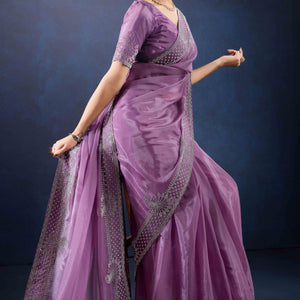 Lavender Zarkan Diamond Work Tissue Silk Saree