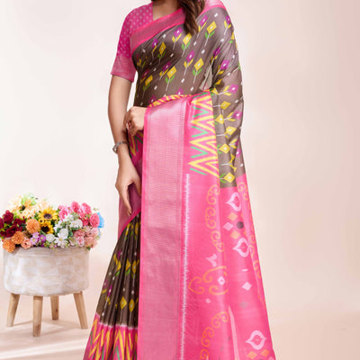 Brown Patola Printed Dola Silk Saree