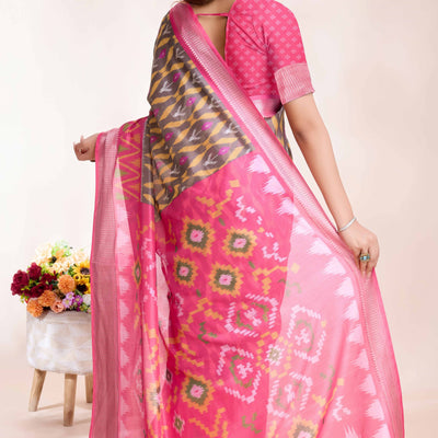 Brown Patola Printed Dola Silk Saree