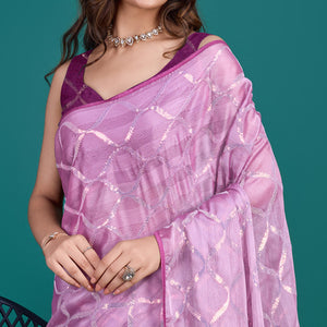 Lavender Sequins Embroidered Georgette Saree
