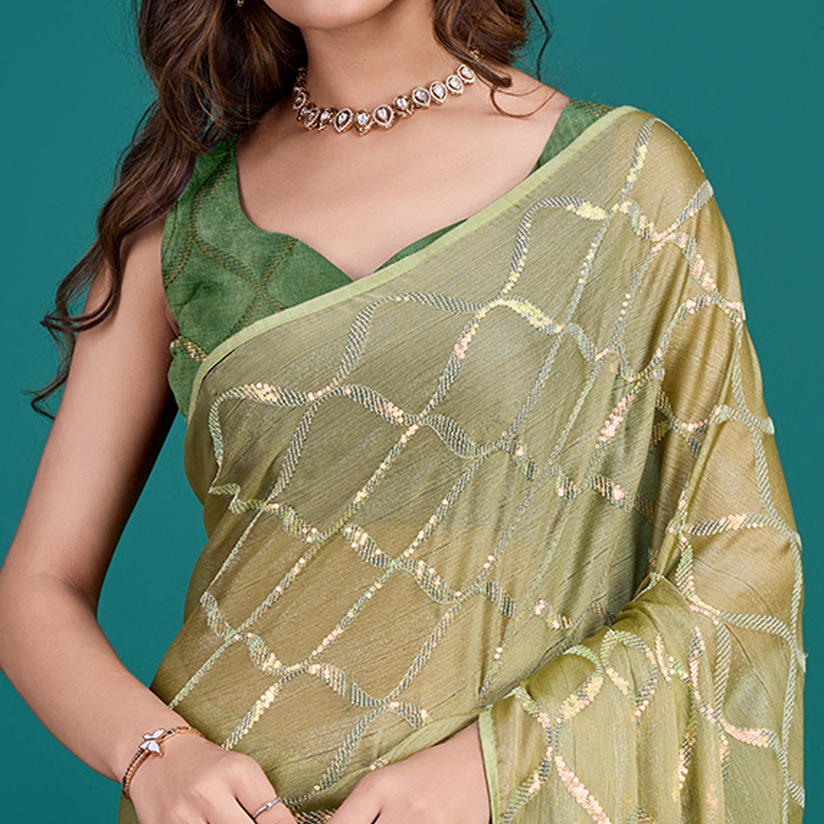 green-sequins-embroidered-georgette-saree-9