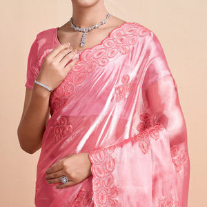 Gajri Pink Sequins Embroidered Organza Saree