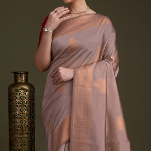 Mauve Floral Woven Banarasi Silk Saree