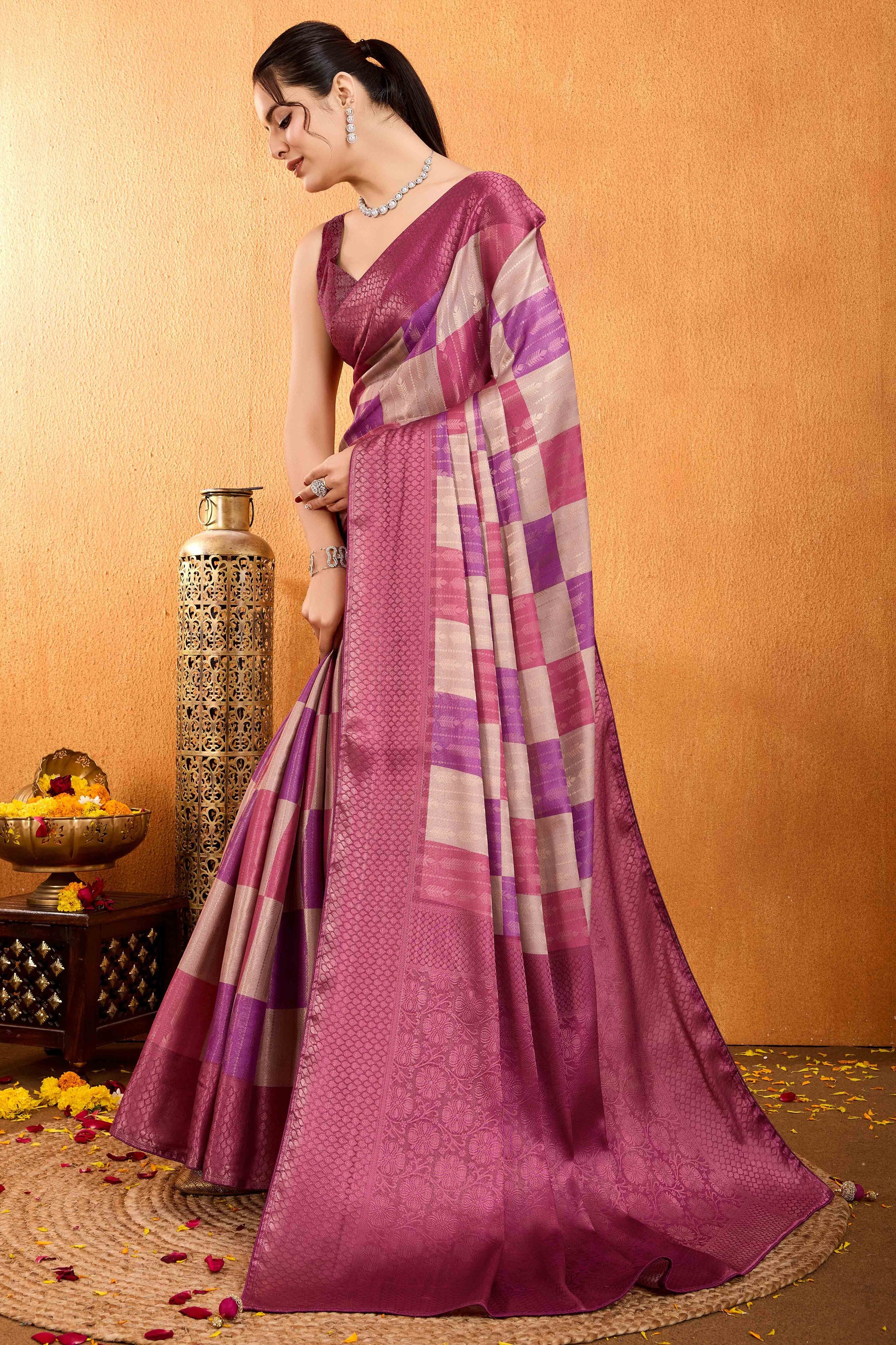 Mauve Zari Weaving Mysore Brocade Silk Saree