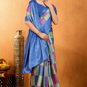Blue Zari Weaving Mysore Brocade Silk Saree
