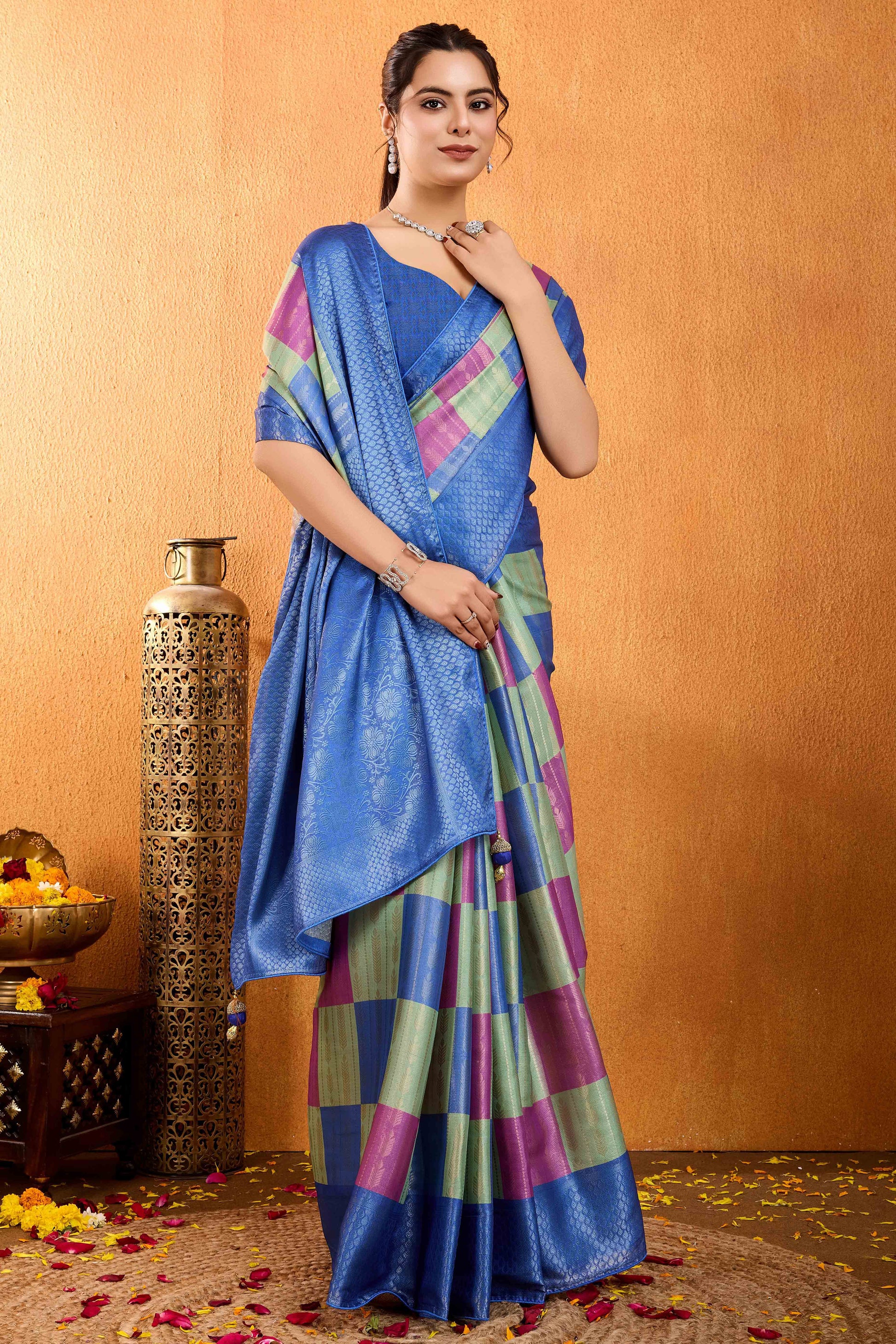 Blue Zari Weaving Mysore Brocade Silk Saree
