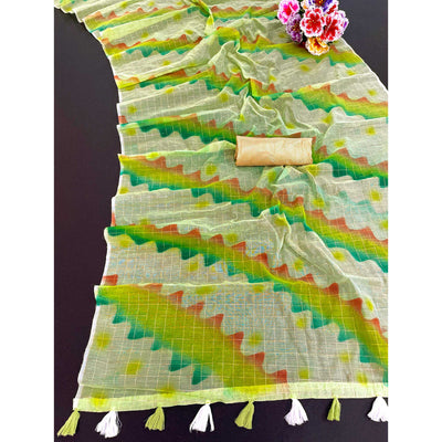 green-hand-printed-with-zari-woven-cotton-blend-saree-1