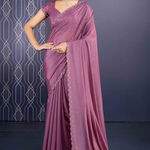 Mauve Swarovski Work Embellished Georgette Saree