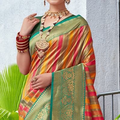 Multicolor Floral Woven Kanjivaram Silk Saree