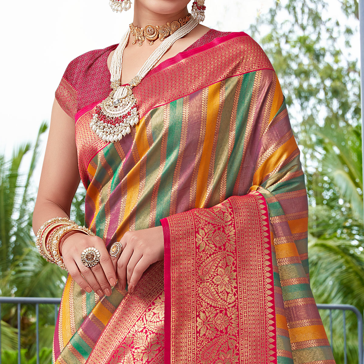 Multicolor Floral Woven Kanjivaram Silk Saree