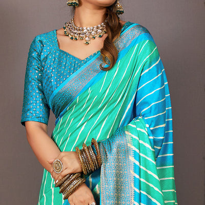 green-blue-printed-dola-silk-saree-with-zari-border-1