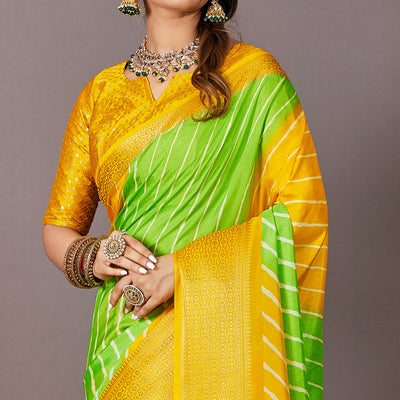 green-yellow-printed-dola-silk-saree-with-zari-border