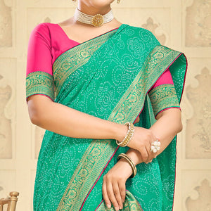 green-bandhani-printed-georgette-saree-1