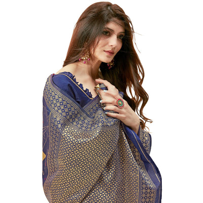 Blue Woven Banarasi Silk Saree