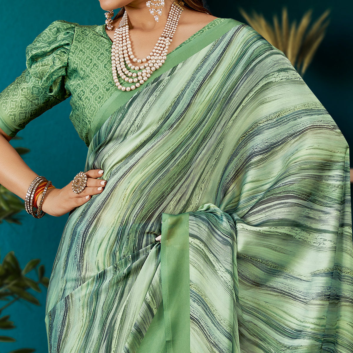 green-digital-printed-satin-saree-2