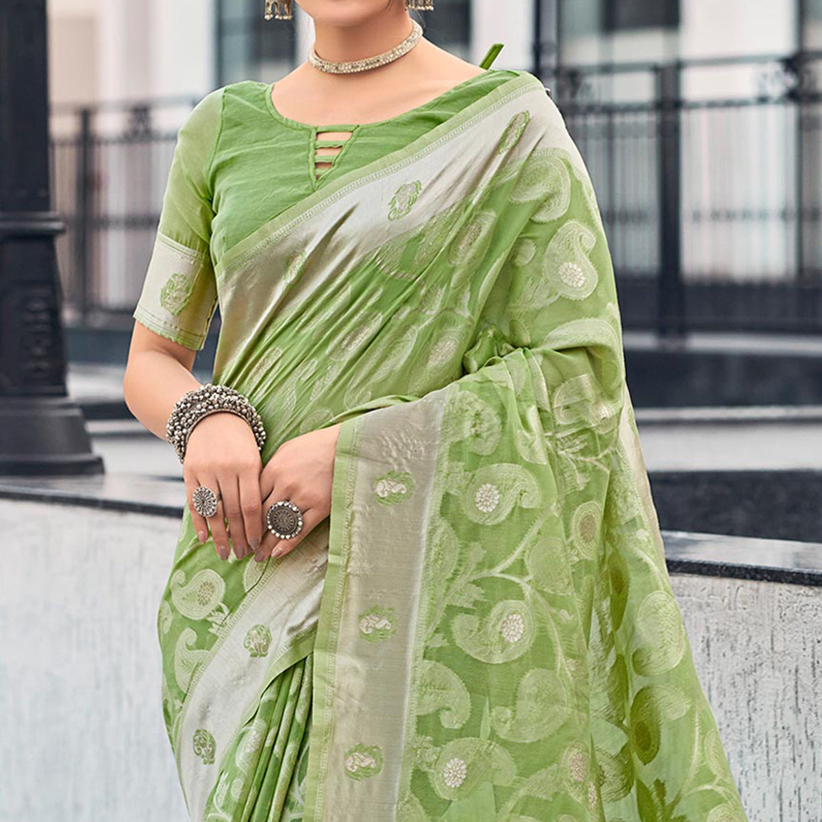 green-woven-cotton-silk-saree-with-tassels-16