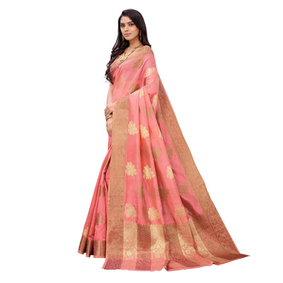 Gajari Pink Festive Wear Floral Woven Silk Saree