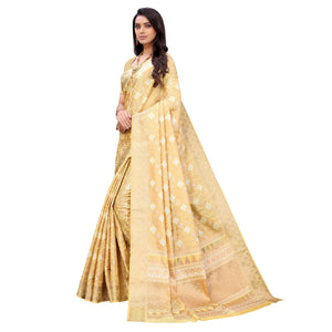 Cream Festive Wear Woven Silk Saree