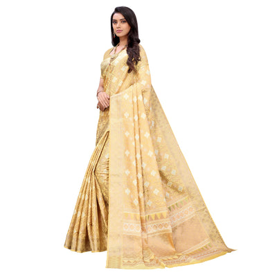 Cream Festive Wear Woven Silk Saree